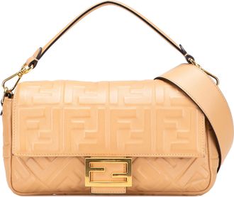 Fendi Pre-owned Womens Baguette Ff Embossed Bag - Beige Leather - One Size