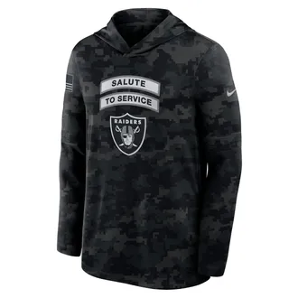 Nike Las Vegas Raiders Salute to Service Sideline Nike Mens Dri-FIT NFL Long-Sleeve Hooded Top in Black | 03B90ILOA2Q-YUN