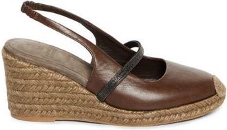 Brunello Cucinelli Monili Strap Espadrille Wedge Slingback Pump in C9122 Cacao at Nordstrom, Size 6.5Us