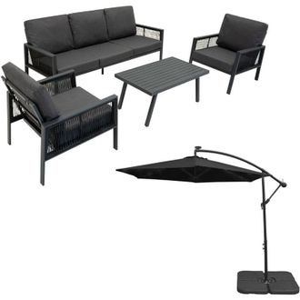 Jardi Anthracite 4 Piece Sofa Set With Black Parasol & Base