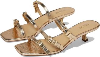 Michael Kors Darrington Sandals Womens M Gold Leather Kitten Heel HTAT1242