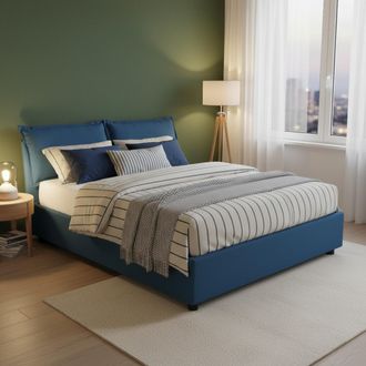 Talamo Italia Talamo Italia - Cama Matrimonial Teresa, Cama Contenedor Con Revestimiento De Tela, 100% Made In Italy, Apertura Frontal, Con Colch&oacute;n Cm 140x200 Inclu
