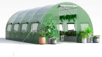 Costway Costway - Invernadero T&uacute;nel Exterior, 600 X 300 X 200 Cm Con 10 Ventanas Enrollables, 2 Puertas Con Cremallera, Estructura De Acero Galvanizado, Carpa