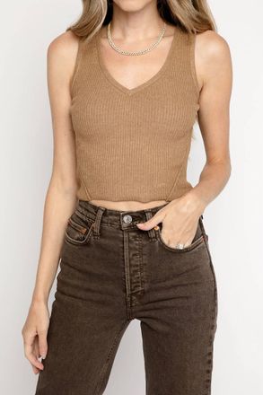 Frame Denim Crop Rib Sweater Tank In Caf&eacute; Au Lait