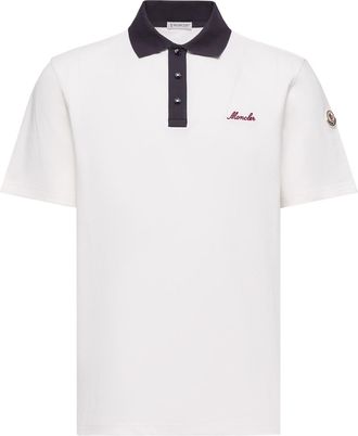 Moncler Moncler Embroidered Logo Cotton Piquet Polo Shirt, Men, White, Size: 3xl