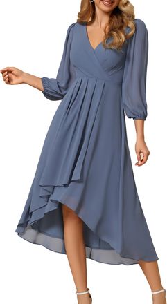 Ever-pretty Womens V Neck 3/4 Sleeves Pleated A-Line Royal Blue Bridesmaid Dresses Wedding Guest Dusty Navy 28UK