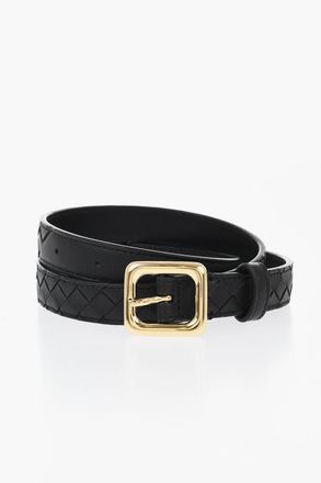 Bottega Veneta Cintura in Pelle Intrecciata con Fibbia Dorata 20mm Bottega Veneta