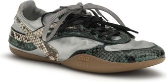 Miu Miu Womens Sneakers Python Print Cloud-Fir Green Upper: Other Fibres Lace-Up Shoes Cloud/fir Flat