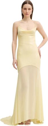 Patrizia Pepe Kleedjes, Dames, Geel, XS, Polyester, Maxi-jurk met draperie