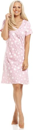 Camille Womens Pink & White Star Print Cotton Nightdress 10-12 Pink/White Star