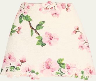 Oscar De La Renta Cherry Blossom Tweed Embroidered Mini Skirt