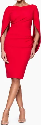 Betsy & Adam Short Scuba Crape Draped Back Dress In Red