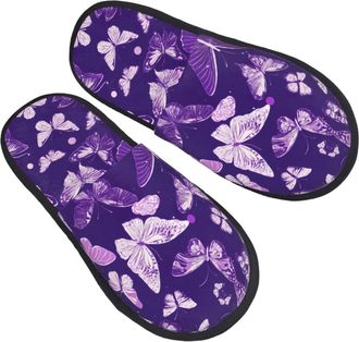 Generic Fluffy House Slipper Purple Butterflies Flower print House Shoes Cosy Home Slippers for Ladies Hotels Travel L