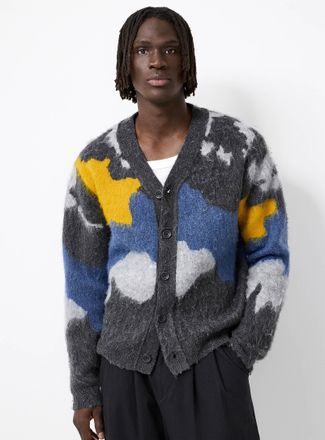Le 31 Mens Brushed-knit spotted Cardigan Sweater Imported from Seoul