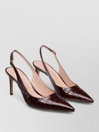 Stuart Weitzman slingback pumps croc embossed nylon silk pointed toe