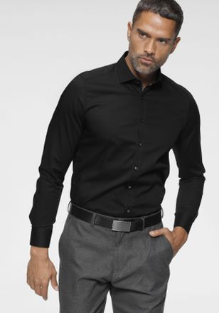 Olymp Businesshemd OLYMP Level Five body fit, Herren, Gr. 38, N-Gr, schwarz, Obermaterial: 97% Baumwolle, 3% Elastolefin, schmal, 1-Knopf-Manschette verstel