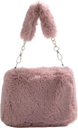 Generic Womens Plush Bags Women Plush Tote Handbag Casual Furry Satchel Bag Versatile Fluffy Shoulder Soft Cute Fall Winter Female Purse(Bean red)