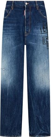 Dsquared2 Icon-print high-rise straight-leg jeans - men - Cotton/Cotton/Polyester/Calf Leather - 54 - Blue