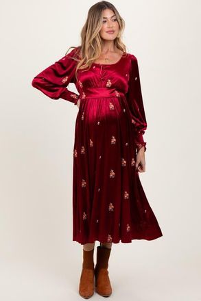 Pinkblush Velvet Embroidered Floral Midi Dress at Nordstrom, Size Small