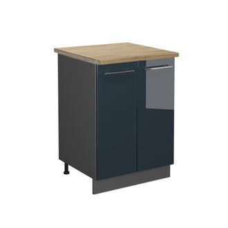 Vicco Mueble Bajo De Cocina Fame-line, Azul Oscuro Alto Brillo, 60 Cm, Et Roble Vicco
