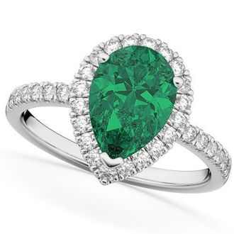 Allurez Pear Cut Halo Emerald & Diamond Engagement Ring 14K in 3.21Ct/white Gold at Nordstrom, Size 8.5