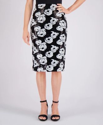 Muse Muse Straight & Pencil Skirt Womens Black Floral Sequin Back Vent PALL245