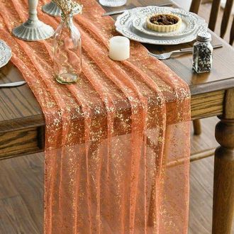 OEM Tira De Mesa Transparente Con L&aacute;mina Brillante, 75 X 300 Cm, Decoraci&oacute;n Para Fiestas, Celebraciones Y Cumplea&ntilde;os (interiores), Naranja