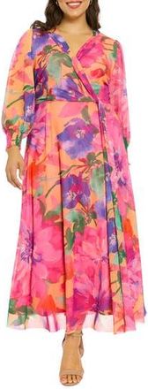 London Times Bishop Sleeve Maxi Dress in Peach/Pink at Nordstrom Rack, Size 2 X