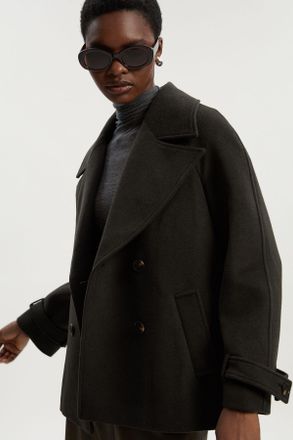 Karen Millen Womens Tailored Brushed Wool Double Breasted Short Pea Coat - Charcoal - Size 12 UK