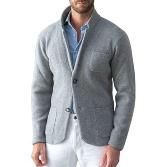 Generic Mens Casual Wool Blazer - Slim Fit Lightweight Single-Breasted Coat - Stylish Grey Cardigan Style Jacket - Soft Comfortable Mens Office Wear Blazer - 