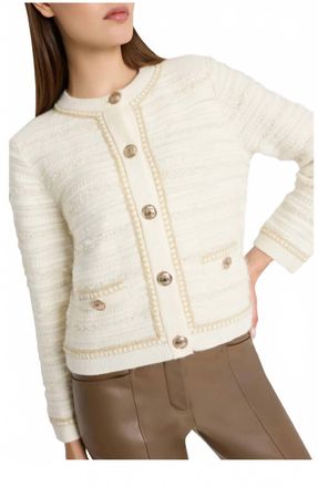 Milly Metallic Textured Knit Jacket In Ecru