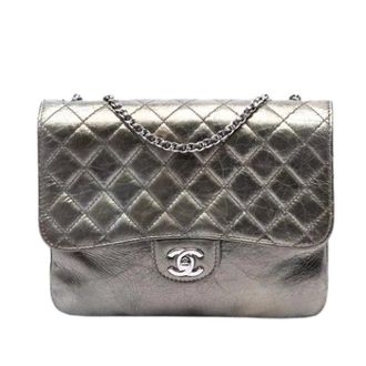 Chanel Pre-owned Quilted Metallic Crackled Shoulder Bag - Dames - Pre-owned - Grijs - Maat: ONE Size Leer