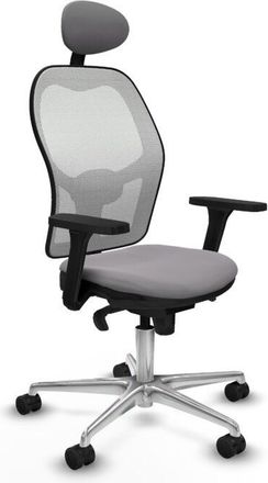 Piqueras y Crespo Piqueras Y Crespo - Jorquera Sincro Malla Blanca Similpiel Gris Brazos 3d Base Aluminio Cabecero Fijo Ruedas 65mm Nailon