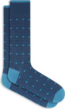 Bugatchi Neat Geometric Mercerized Cotton Blend Dress Socks in Peacock at Nordstrom