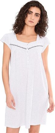 Eileen West Cotton Knit Cap Sleeve Short Gown Womens Jumpsuit & Rompers One Piece White Ground Black Dot : XS