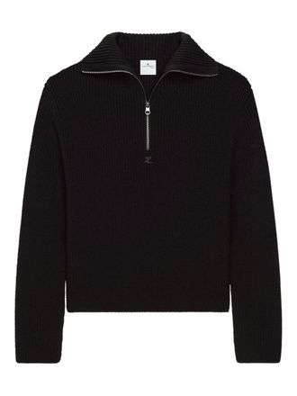 Courrèges zip-neck ribbed-knit sweater - Black