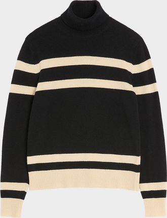Valentino Garavani Men & apos;s Wool High-Neck Stripe Turtleneck Sweater with Vlogo Embroidery