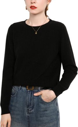 Dissa Women Cashmere Jumper Black Crewneck Sweater Long Sleeve Relaxed Cashmere Wool Thin Jumper Solid Color Ladies Sweater,14,MZ2016