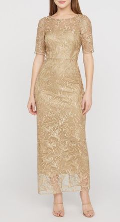 JS Collections Berlin Embroidered Cocktail Dress in Gold at Nordstrom, Size 18