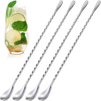 OEM 4 Cucharas De Bar - Agitadores De C&oacute;ctel De Acero Inoxidable De 30 Cm De Largo - Mango Retorcido Para Vasos Hondos