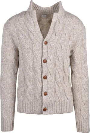 Eleventy Beige Cable Knit Button-Up Wool Cardigan