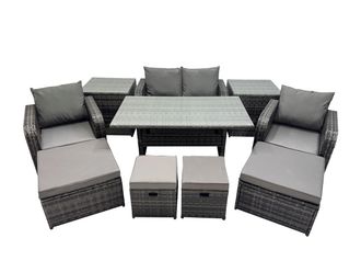 Fimous 8 Seat Outdoor Dining Table Sofa Sets with 4 Stools 2 Side Table in Dark Grey