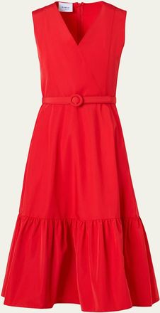 Akris Sleeveless Belted Taffeta Midi Dress