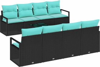 vidaXL Juego De Sof&aacute; 7 Uds. 6-n&uacute;mero De Plazas Negro Y Azul Claro Vidaxl