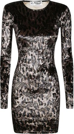 Fiorucci Fitted Mini Dress In Shiny Velvet Animal Print