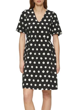 s.Oliver Minikleid S.OLIVER, Damen, Gr. 34, N-Gr, schwarz (schwarz aop), Obermaterial: 84% Viskose, 16% Polyamid, bedruckt, regular fit kniefrei, V-Ausschnitt,