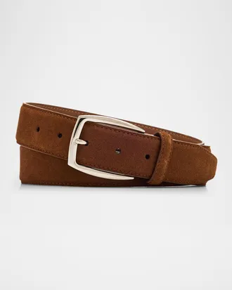 Brioni Men & apos;s Square-Buckle Suede Belt