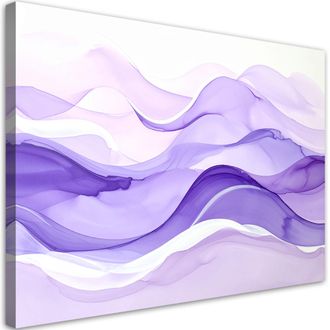 Feeby Cuadro Sobre Lienzo, Olas Abstractas Pastel Lila Morado, 120x80