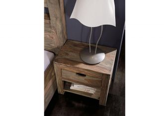 Massivmoebel24 Comodino In Legno Di Sheesham / Palissandro 50x35x45 Grigio Scuro Oliato Nature Grey 91