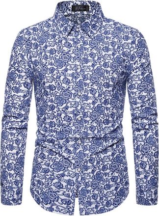 Generic Mens Luxury Gold Paisley Printed Shiny Shirts Slim Fit Button Down Blouses Long Sleeve Dress Shirt Spring Summer Tshirt Mens Floral Printed Shirt Casu